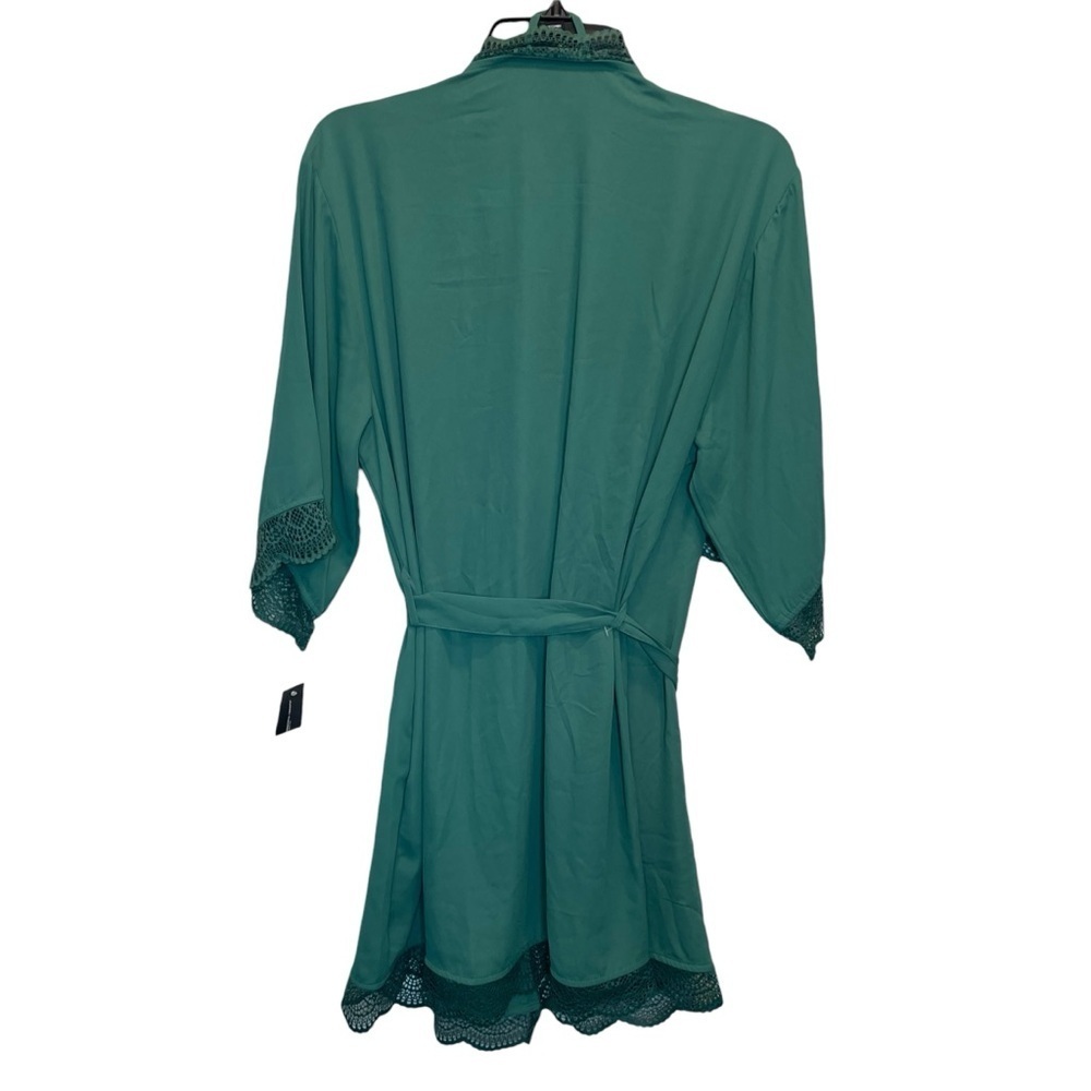 INC International Concepts Lace Trim Short Robe Smoke Pine Green Medium New - Picture 6 of 7
